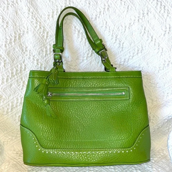 Coach Spring Green Leather Satchel Bag - Picture 2 of 13